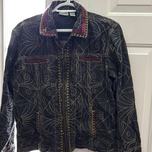 Chico's Black Jean Jacket with Decorative Patterns